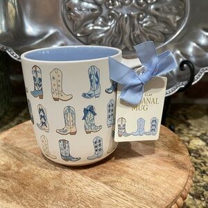 Sunday morning ceramics Artisanal blue boot mug with stone bottom - Brand new!